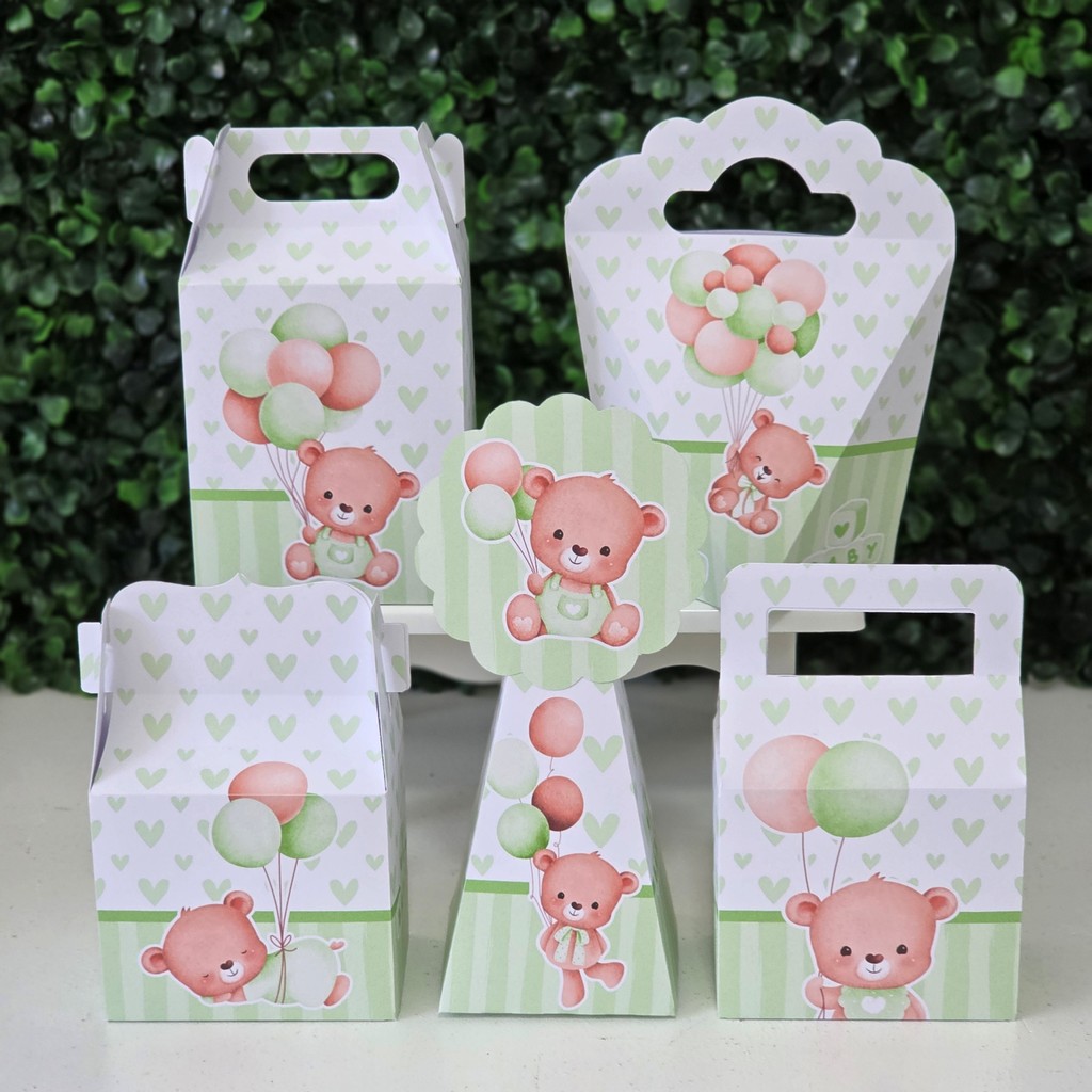 Kit Caixinhas URSINHO VERDE chá de bebê fraldas revelação festa lembrancinhas mimos decoração personalizados do tema