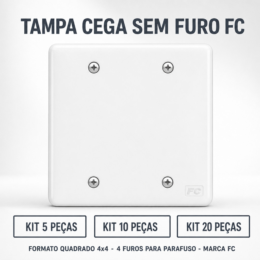Tampa Cega Sem Furo FC Quadrada 4x4 Kit 5 10 ou 20 Peças