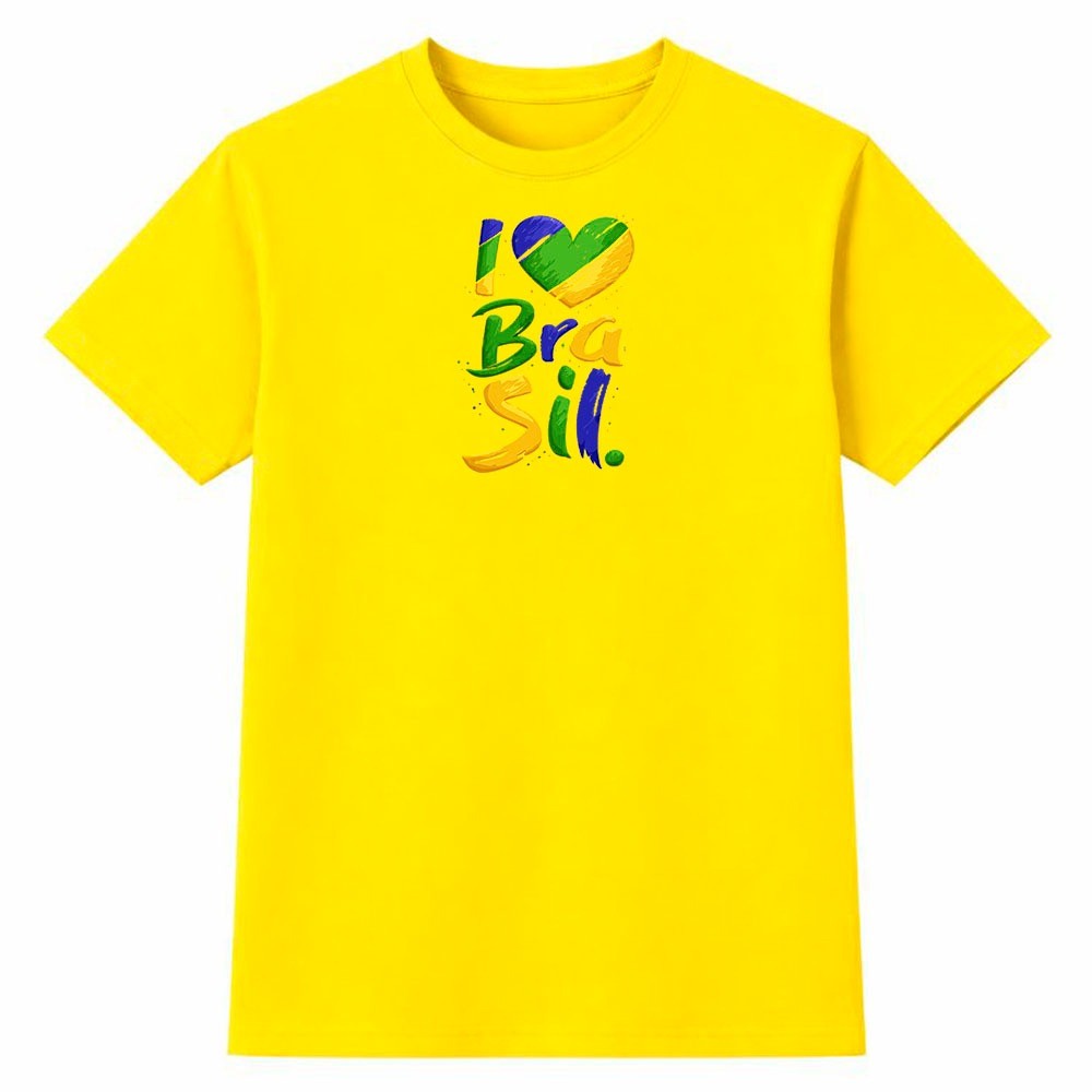Camiseta Masculina 100% Algodão Camisa I Love Brasil Copa do Mundo Futebol Torcida Seleção Moda