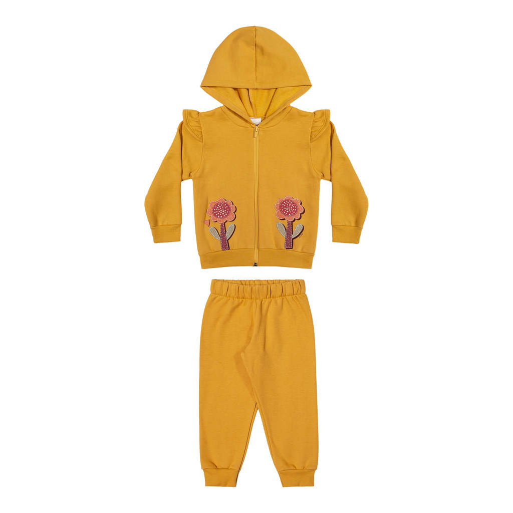 Conjunto Infantil Menina Moletom Flores Elian Amarelo