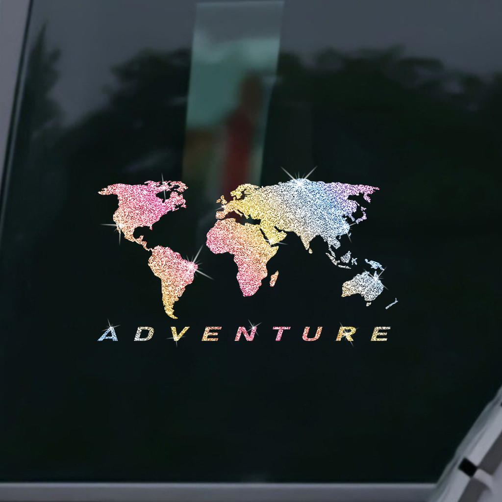 1 Unidade Interessante Mapa Mundi Aventura Gradiente Glitter Adesivo De Vinil , Decalque Autoadesivo Para Motocicleta , 