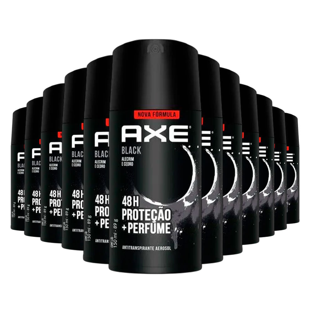 Kit Desodorante Antitranspirante Aerosol Axe Body Spray Black 90g - 12 unidades