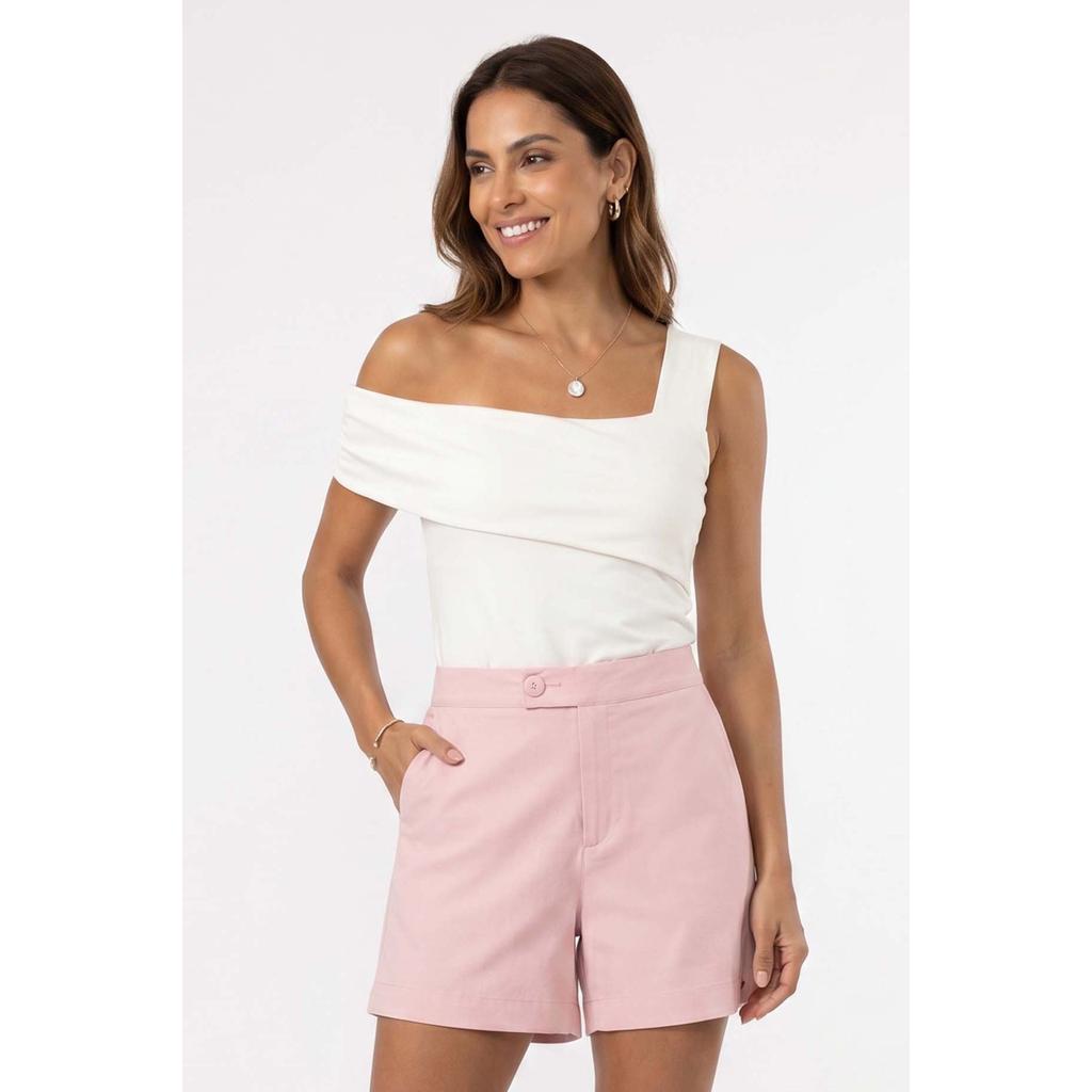 Short Alfaiataria Feminino Com Zíper Marialícia Rosa