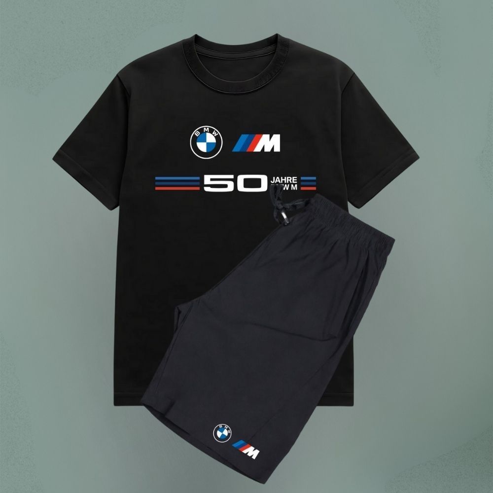 kit conjunto bermuda tectel e camiseta algodão 100% plus size tamanhos grandes G1 G2 G3 G4 BMW 50 +RELOGIO DIGITAL