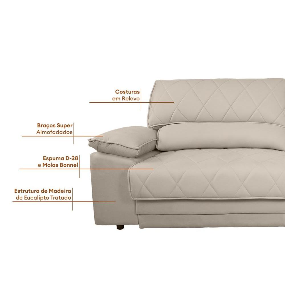 Sofá Leon 2,30m Com Molas Retrátil Reclinável Velosuede - NETSOFAS · foto 2
