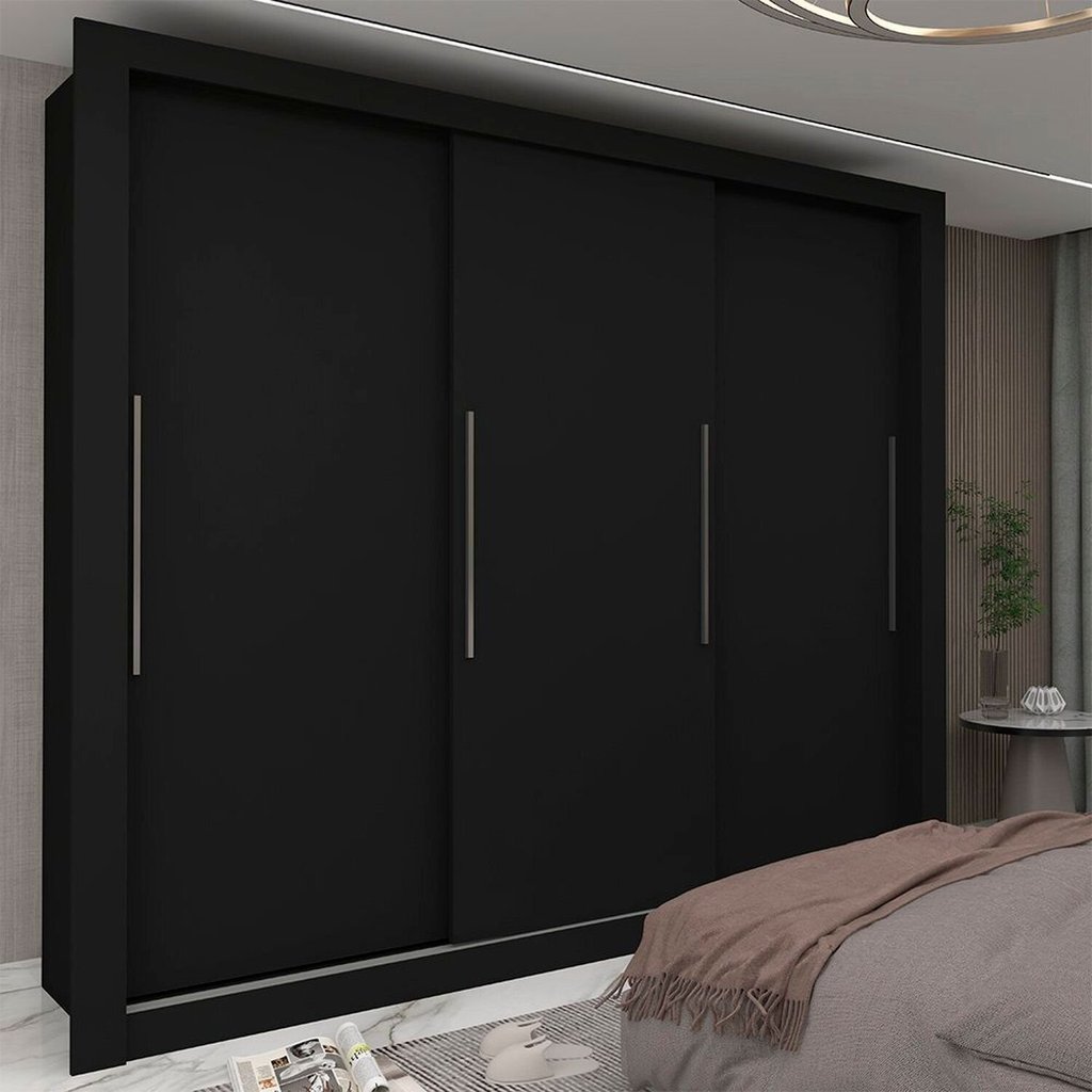 Guarda-Roupa Casal 3 Portas 100% MDF Milão Yescasa Preto Preto