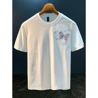 Alta qualidade puro algodão meia manga nacional na moda ins borboleta bordado estilo chinês camiseta masculina na moda v