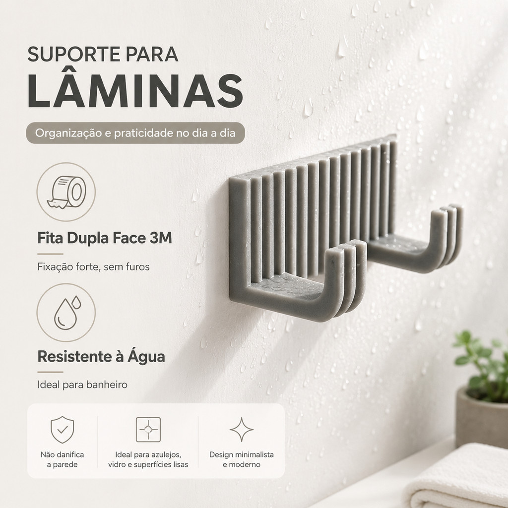 Kit 2 Suporte Gillette Parede Porta Barbeador Sem Furo Kit Organizador Banheiro Fita 3M — imagem 2 de 2