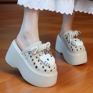 2026 verão novo estilo bonito dos desenhos animados gato buraco sapatos moda feminina exterior usar sola grossa respiráv