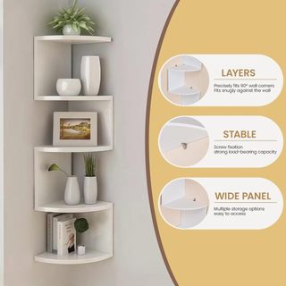 Prateleira de parede para quarto, canto de parede, divisória de armazenamento, canto de cabeceira montado na parede, can