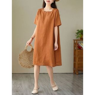 Algodão linho de comprimento médio camiseta pijamas feminino manga curta tamanho grande meia-idade idosos moda solta cap