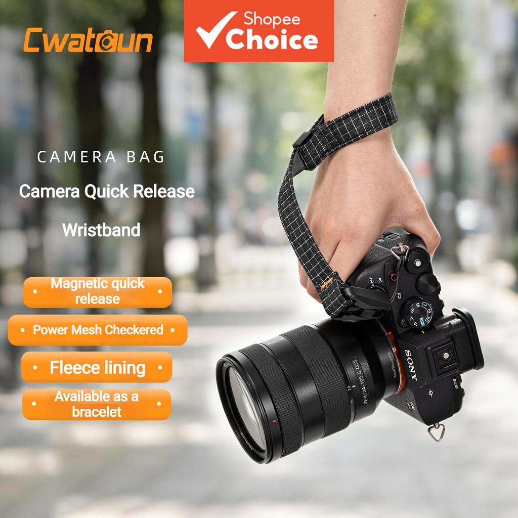 Cwatcun Pulseira de câmera antiderrapante, durável, de liberação rápida, ajustável e anti-perda para câmeras DSLR e sem