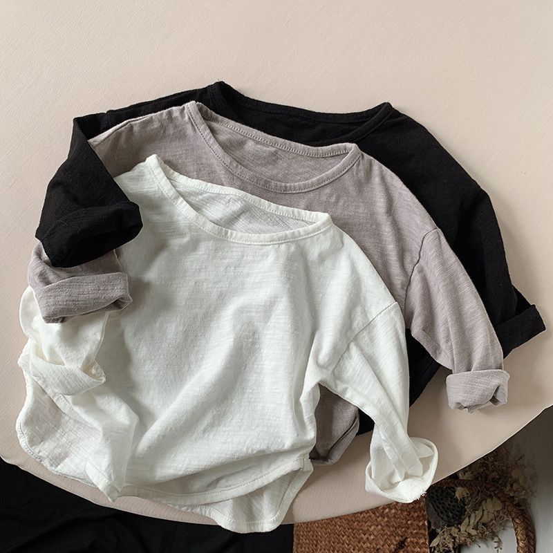 Crianças crianças Slub algodão manga comprida camiseta primavera outono novo estilo meninos meninas bebê versão coreana 