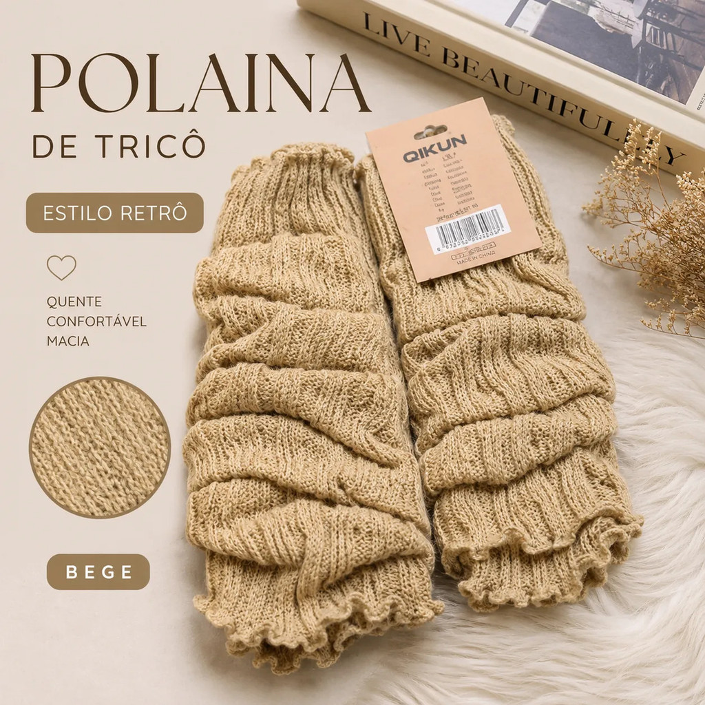 Polainas Tricô/lã Estilo Retrô Outono Inverno 38x10cm Meias