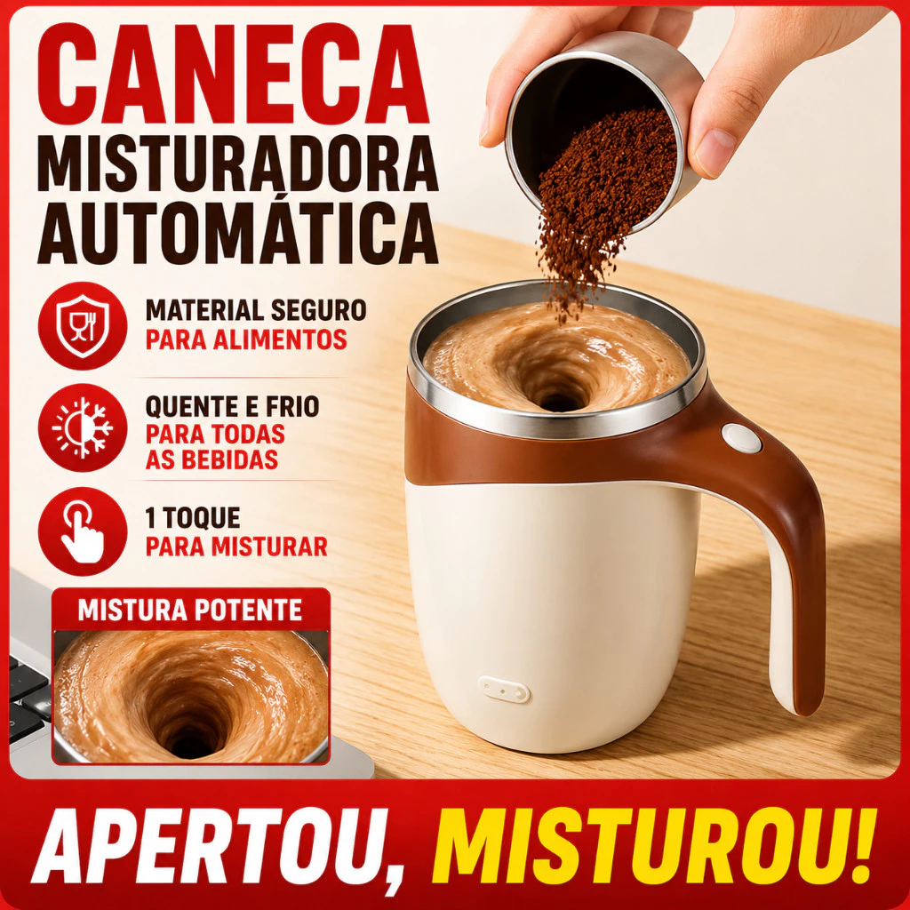 Caneca Mixer Automática Recarregável   Misturador Magnético para Café Leite Chocolate com TampaUSB — imagem 1