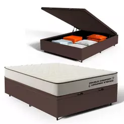 Cama Box Baú Casal com Colchão de Espuma D45 Double Comfort 138x188x62cm