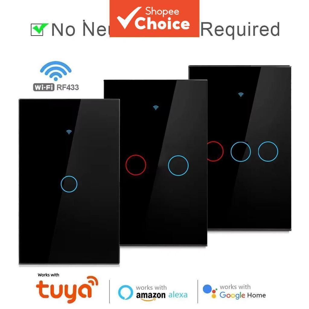 Interruptor De Toque Wifi Inteligente Sem Necessidade De Neutro 1-3 Gangues Para Google Home