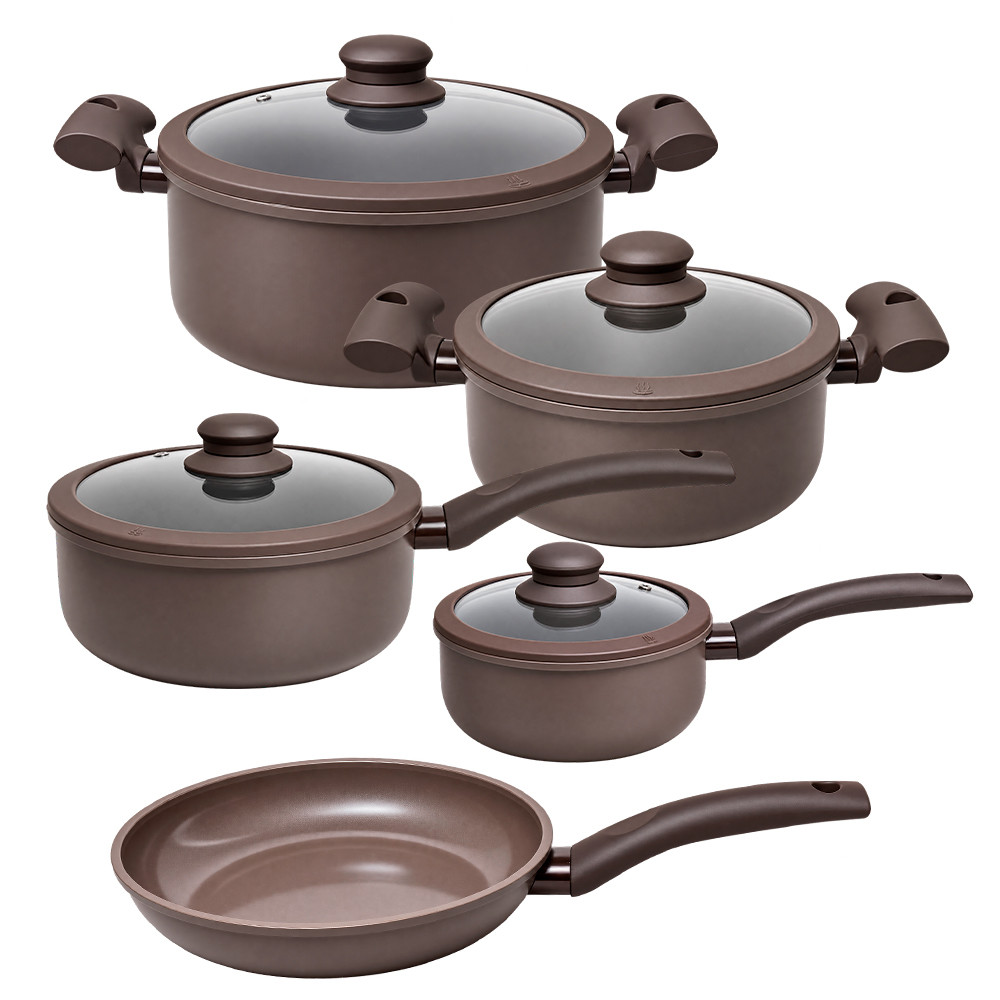 Conjunto de Panelas de Indução Antiaderente Cerâmica Carmin Marrom 5 peças - Hauskraft Premium