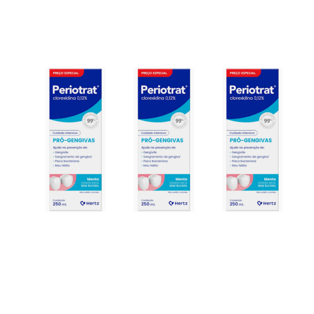 KIT COM 3 Periotrat Enxaguante Bucal Menta Sem Alcool 250ml