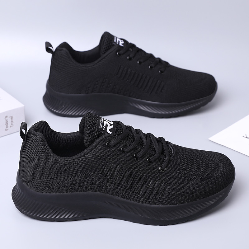 Sapatos pretos puros esportivos masculinos verão malha respirável trabalho antiderrapante confortável sola macia leve co
