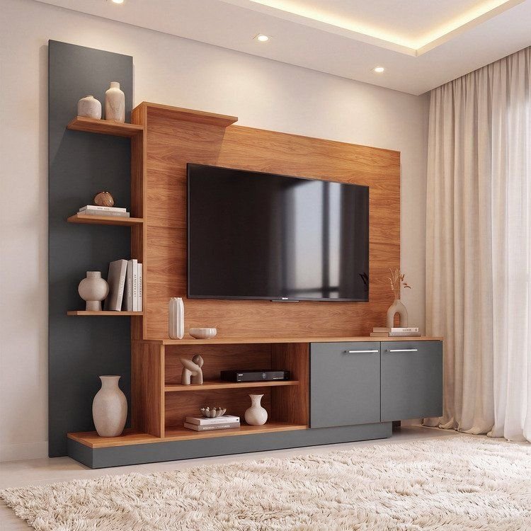 Estante para TV e Home Theater até 55 Polegadas 166CMX155CM Nichos 2 Portas Havana Cinamomo/Grafite