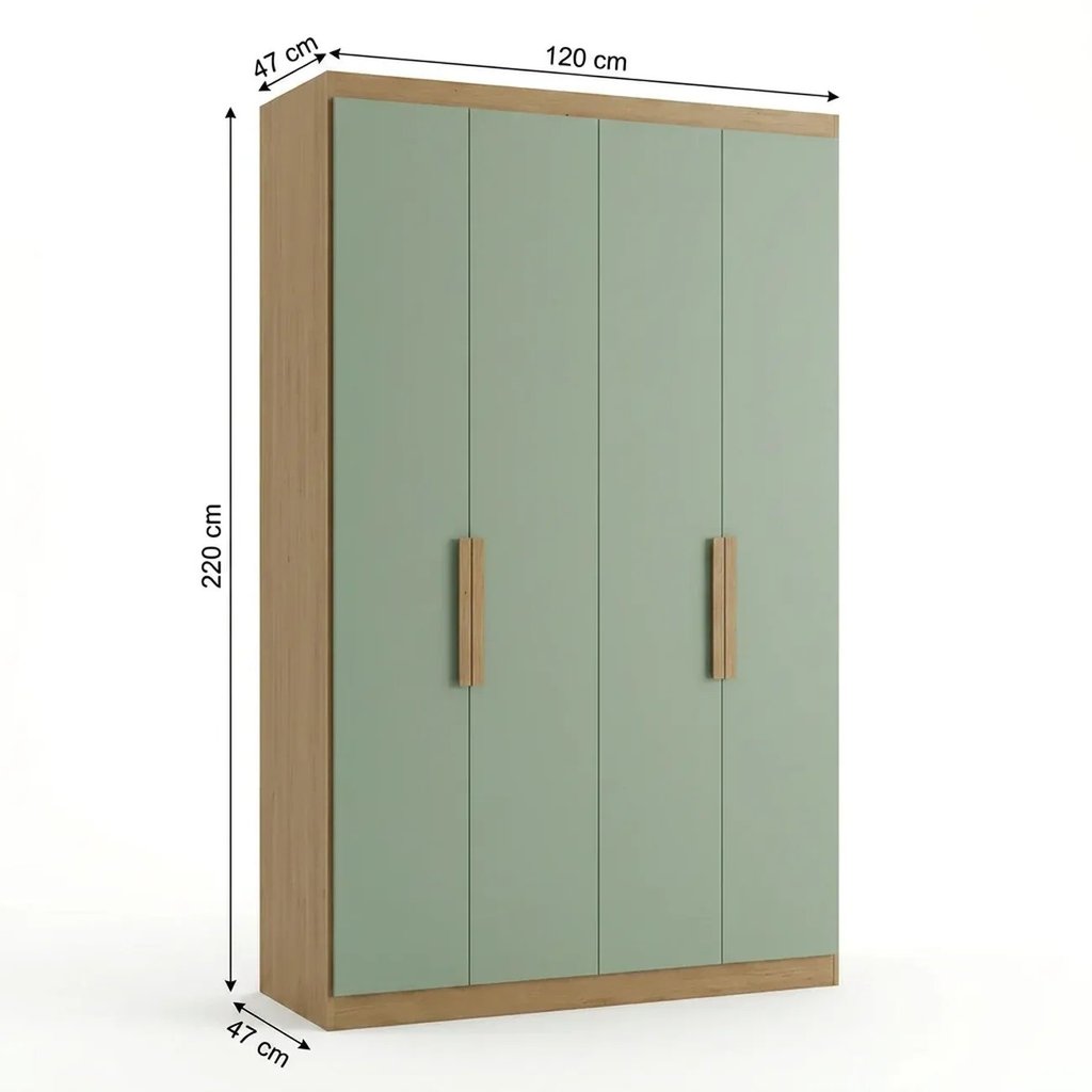 Guarda Solteiro 4 Portas e 2 Gavetas 220 x 120cm Milan Yescasa Capuccino/Verde Menta Capuccino/Menta · foto 2