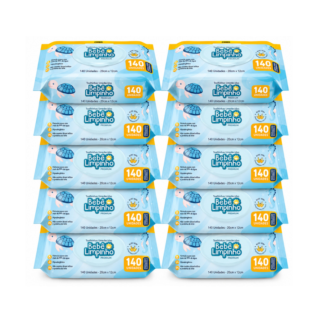 Kit 10 Pacotes de Toalha Umedecida Bebe Limpinho 140Un Cimed