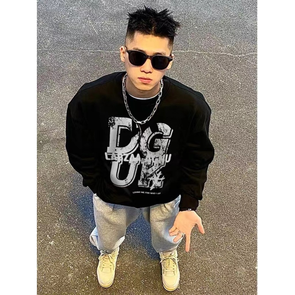 Nova americana High Street carta impressa puro algodão manga comprida camiseta masculina na moda outono All-Match rufião
