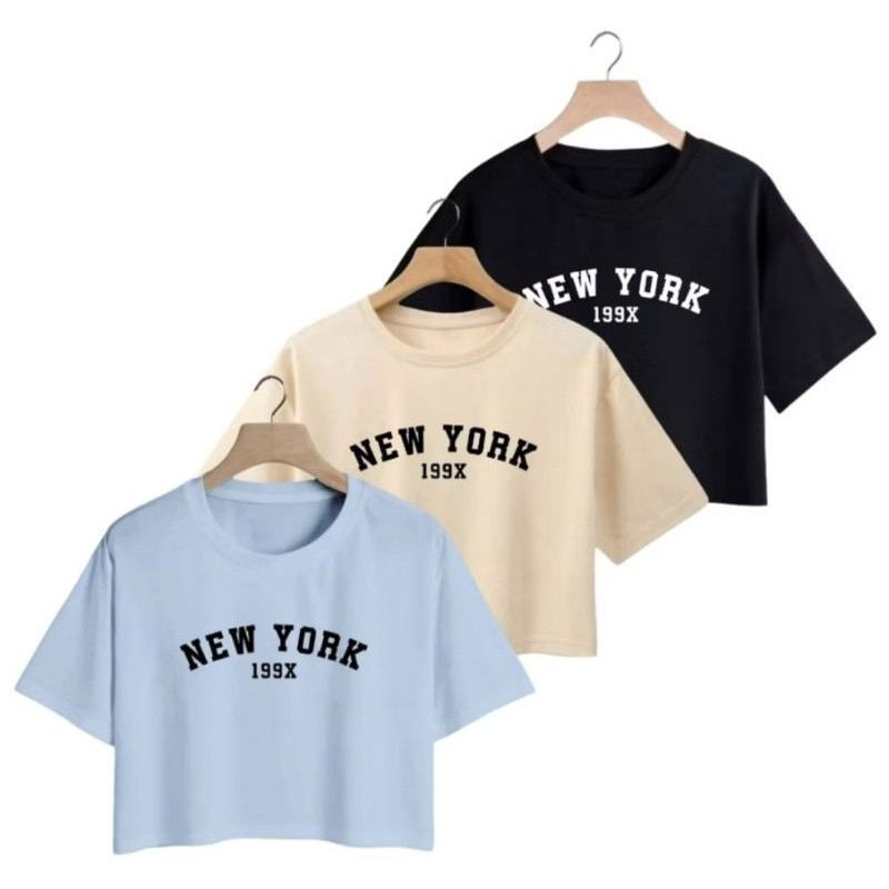 Kit 3 Cropped Blusa Feminina Estampada New York Manguinha Curta Estilosa e Confortável em Algodão Novidade
