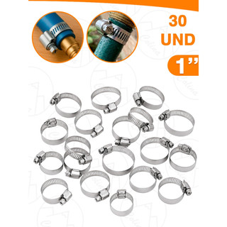 Kit 30 Abraçadeira Sem Fim Presilha Para Mangueira Vedação Ferro E Aço Inox 1'' (16-25MM)
