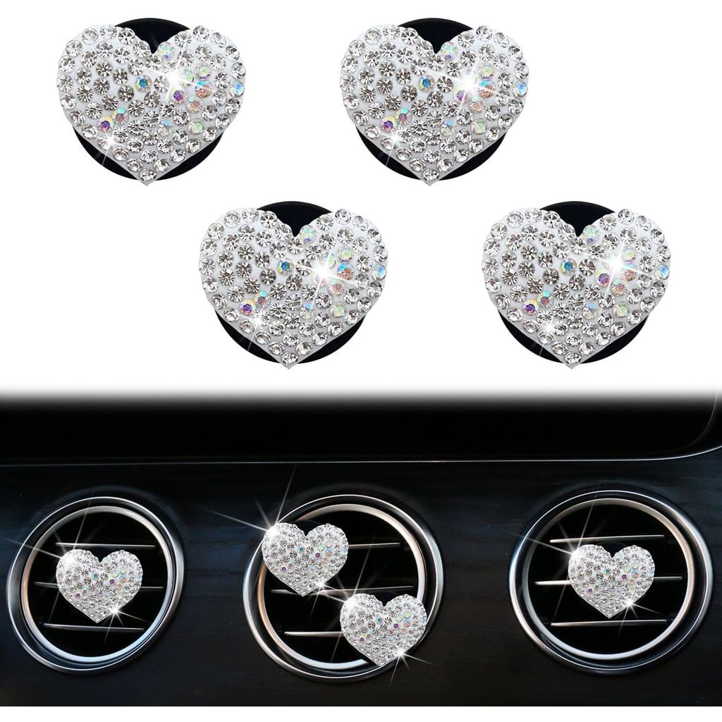 4 Pçs Branco Bling Coração Clipes De Ventilação De Ar Do Carro Encantos Clipe De Saída Condicionado Cristal Strass Unive