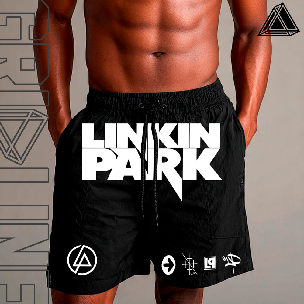 Short Bermuda Masculino Tactel Com Elastano Streetwear Linkin Park Banda Rock Casual Praia Academia