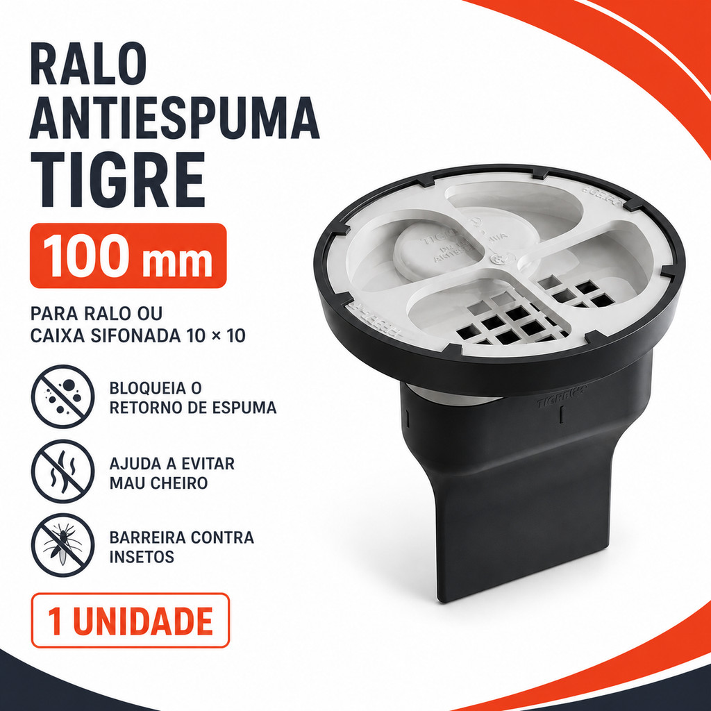 Ralo Antiespuma 100mm Anti Mau Cheiro E Insetos Tigre