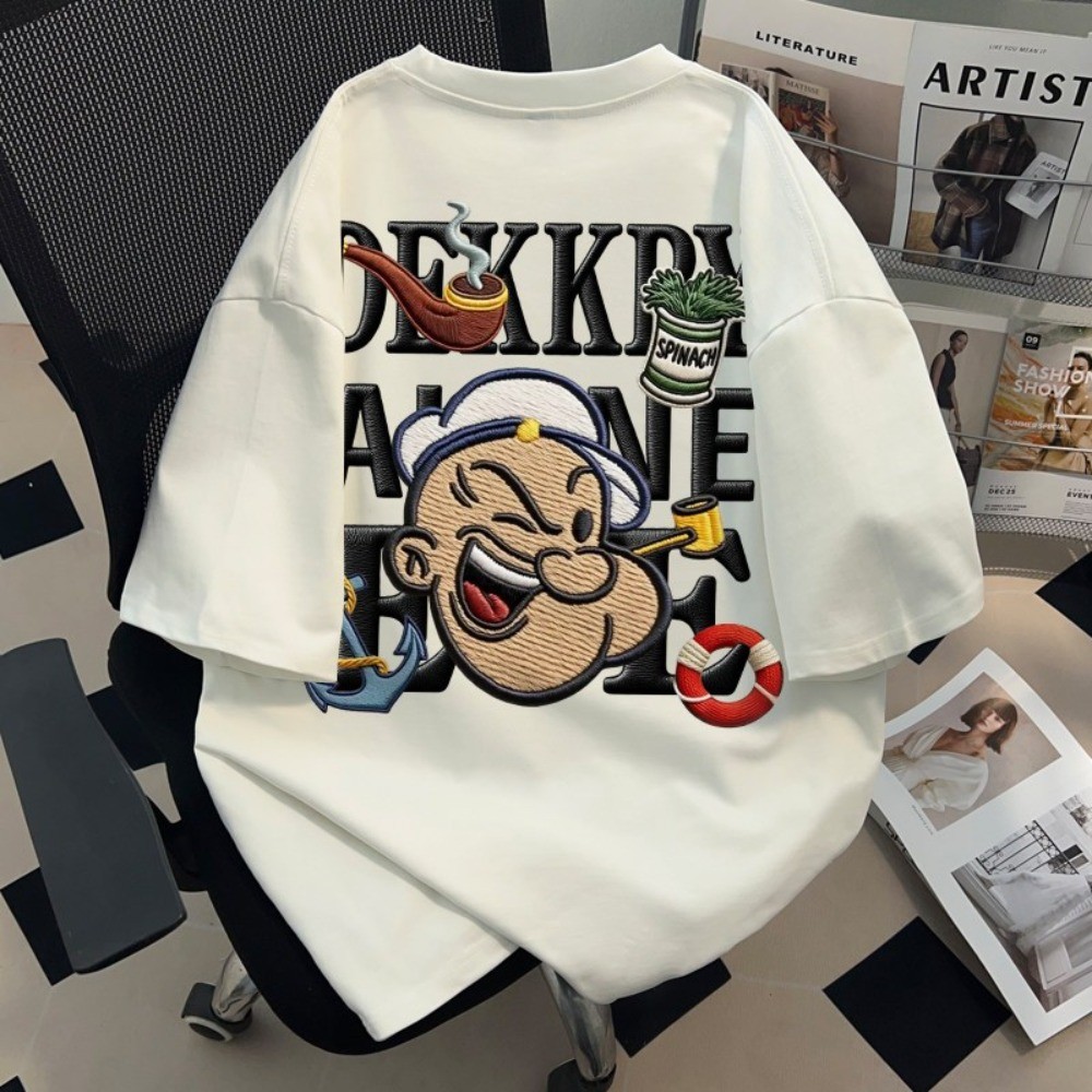 Camiseta masculina de manga curta 100% algodão, estampa Popeye retrô estilo streetwear casual Lançamento Moda Verão 2026