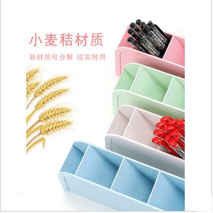 Suporte de caneta de inserção oblíqua, quatro grades, transparente, estilo papelaria, cosméticos, caixa de armazenamento