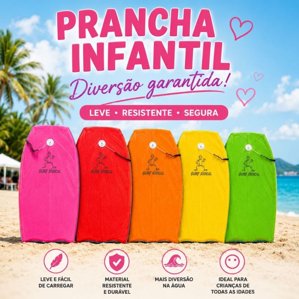 Prancha para Criança Infantil Bodyboard Praia Piscina 70cm com Cordão Pulseira Ajustável Diversão no Verão