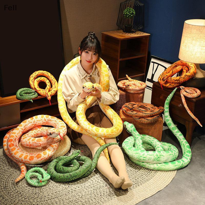 [Fel] Brinquedo De Pelúcia Python Artificial Cobra Longa Amarelo Laranja Verde Decorar A Casa Decorações De Férias Venda