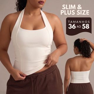 Blusa Plus Size Feminina Estilosa Tendência Branca Regata Halter Vintage Frente Unica Tamanho 36 A 58