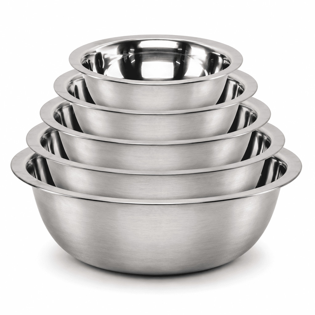 Kit 5 Tigelas Inox Empilháveis Multiuso Bowl Cozinha Saladas Massas Preparo Servir Bacia