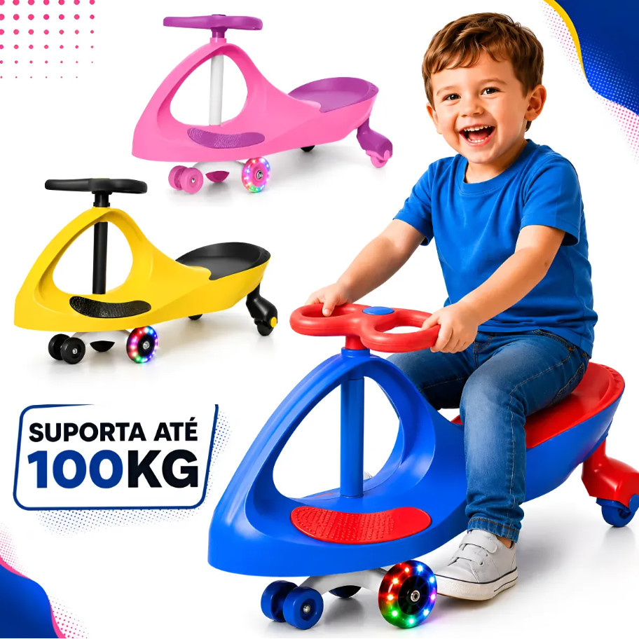 Carrinho Rolimã Super Car Passeio Infantil Com Led Suporta 100kg Que Gira 360° Menino Menina Andador