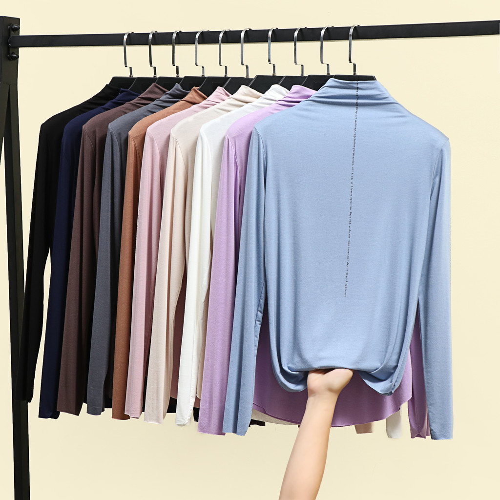 Modal meia gola alta camisa de fundo feminina primavera outono interior estilo ocidental camiseta de manga comprida tama