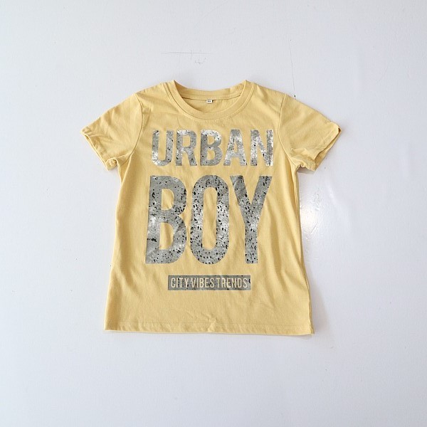 Verão meninos de manga curta camiseta algodão em torno do pescoço pulôver solto Casual impresso pequeno médio crianças m