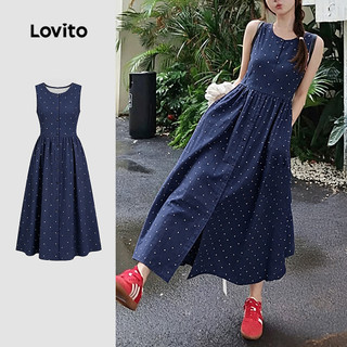Lovito Vestido Casual Azulmarinho para Mulheres Simples com Botões primavera/verão DRK8TD122