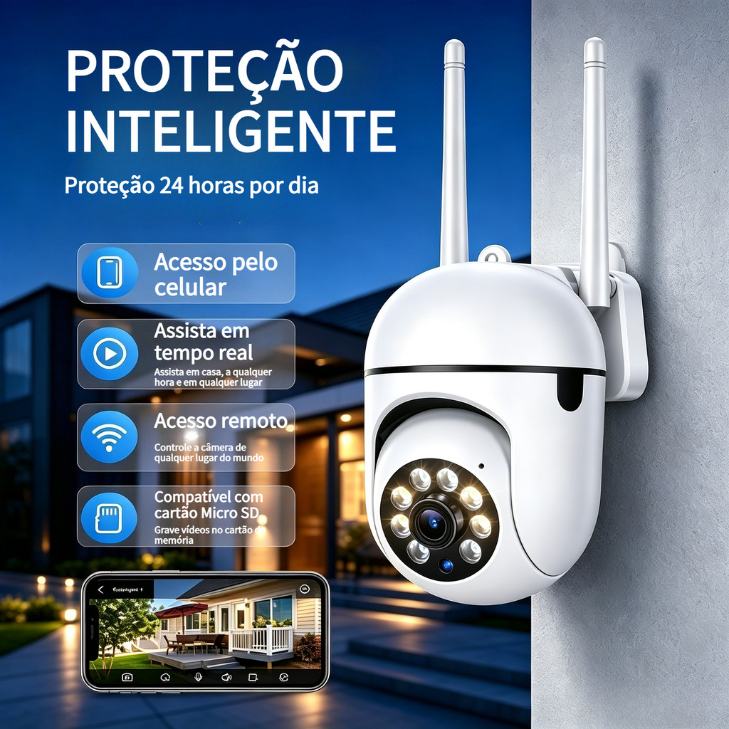 360 ° Câmera De Segurança IP , Full HD , Wi-Fi Visão Noturna , Microfone , Cartão De Memória De Até 128 Gb