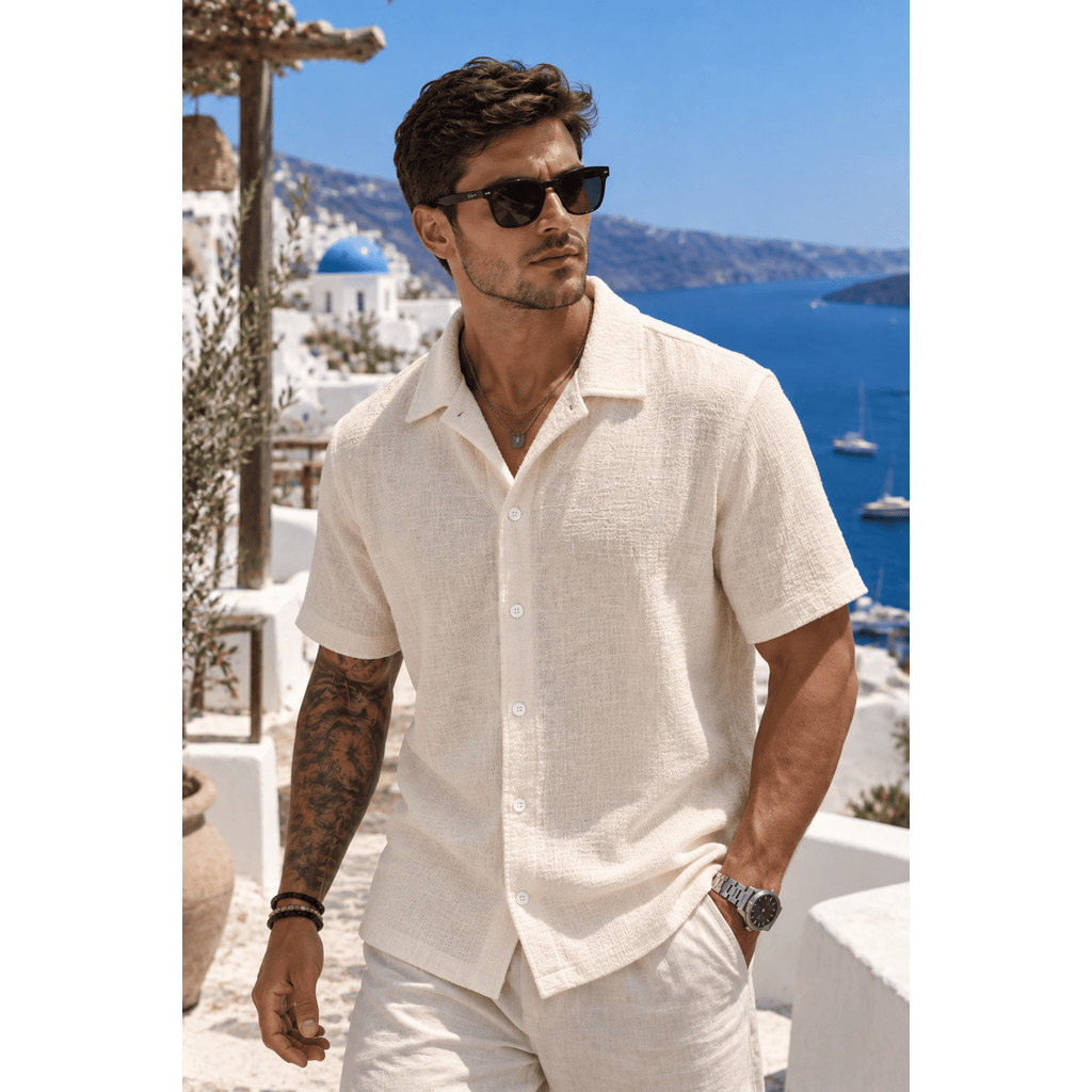 Camisa Casual Masculina Texturizada Com Botões Old Money Premium