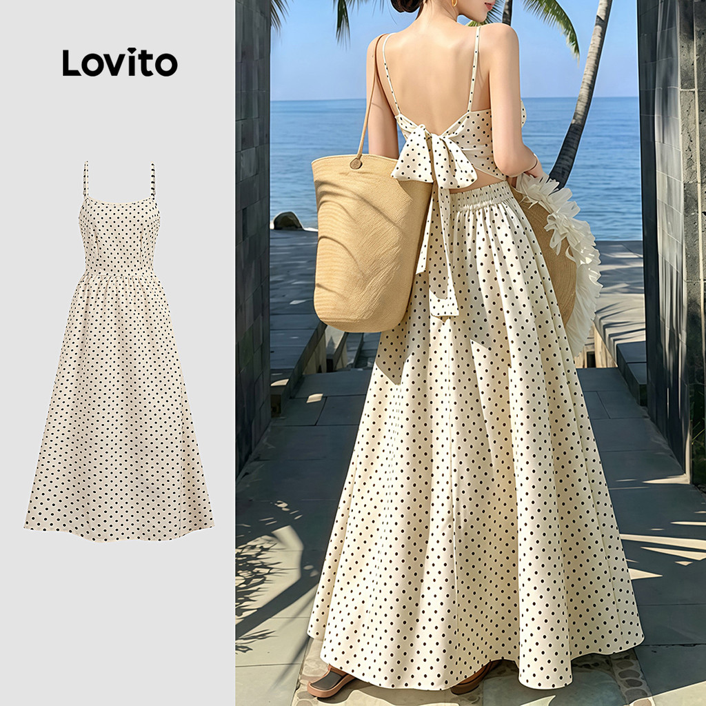 Lovito Vestido Elegante Boho Com Amarração Nas Costas E Padrão Plissado Vestido Para Mulheres DRB198P1D465