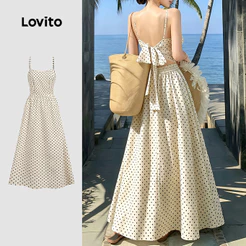 Lovito Vestido Elegante Boho Com Amarração Nas Costas E Padrão Plissado Vestido Para Mulheres DRB198P1D465
