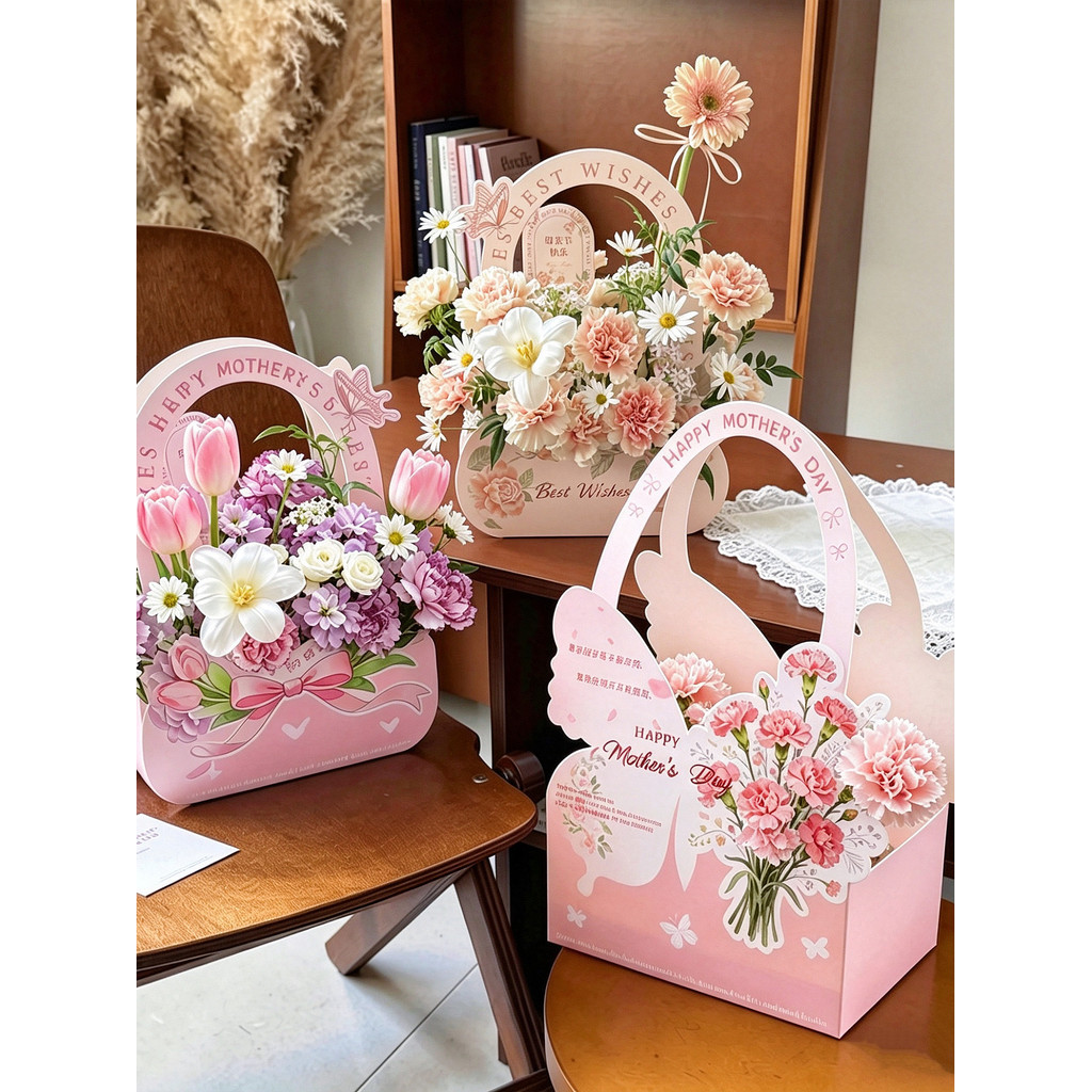 Dia das mães flor portátil caixa de flores pequena cesta buquê caixa de embalagem caixa de presente caixa vazia arranjo 