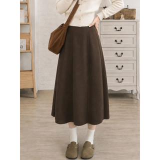 Merad café cor saia de lã feminina outono novo estilo gordura mm tamanho grande cintura alta a linha saia de comprimento