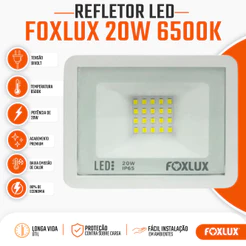 Refletor LED 20W Foxlux 6500K Branco Frio IP65 Resistente a Água Bivolt